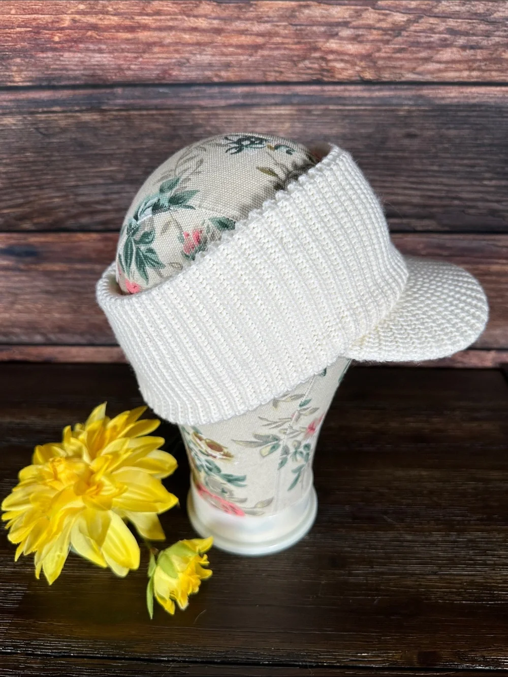 Michael Kors Cream Knit Visor with Gold MK Emblem